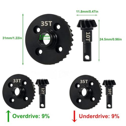 12T-33T Overdrive 10T-35T Underdrive Steel Diff Gears for TRX4 TRX6 | 1/10 RC Crawler Car Upgrades Bevel Gear Ring Pinion Set