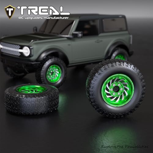 TREAL 1.9 Beadlock Wheels - Cyclone Style CNC Machined Aluminum Rims (4-Pack) for 1/10 RC Crawlers TRX4, SCX10 III, and Ascent(Green) - color: Green