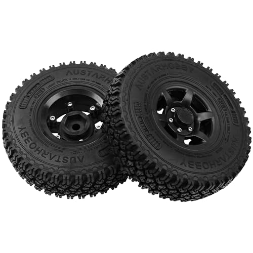 4Pcs HIRCQOO 1.55'' Beadlock Plastic Wheel Rims Rim Rubber Tires Tyre 12mm Hex Compatible with RC4WD D90 TF2 Tamiya CC01 LC70 LC80 MST Axial AX90069 1/10 RC Crawler (Black) - color: Black