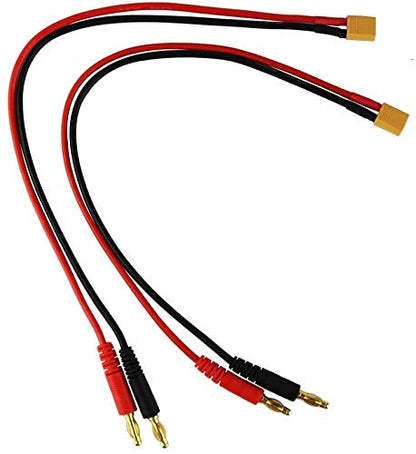 2pcs XT30 Male Connector to 4MM 4.0MM Bullet Connector Banana Plug RC Battery Charging Cable with 11.8inch 16AWG Silicone Cable for RC Helicopter Quadcopter Lipo Battery - size: XT30 Charge Cable