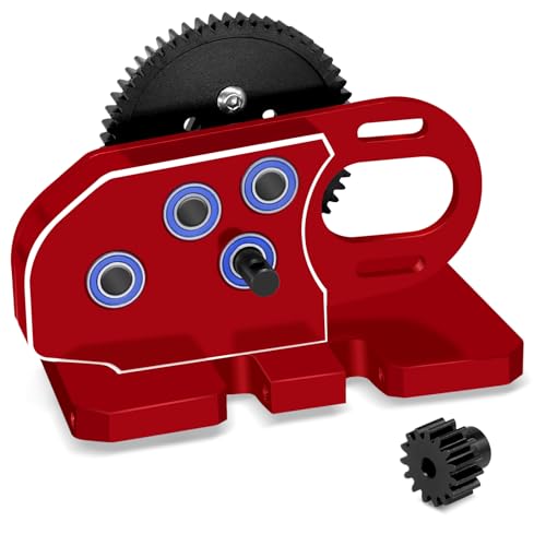 OGRC 2.Low Transmission 30% Overdrive Complete Gearbox for SCX10 Upgrades | Aluminum Housing, Steel Gear, with Skid Plate and 15T Pinion Gear, for Axial SCX10 RC Crawler Car, Red - color: Red