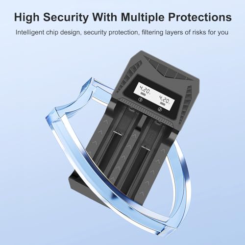 Smart LCD USB Charger, Compatible with 18650 4.2V Rechargeable Lithium Batteries, Supports 1/2/4 Slots, and Compatible with 1.2V NiMH AA/AAA Batteries，Rechargeable Lithium aa Batteries - color: 2 Slots