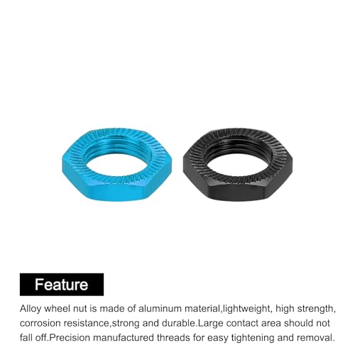 MECCANIXITY Aluminum 17mm RC Wheel Nut Thread M12x1.0mm Hex Wheel Nuts RC Wheel Nut for 1/8 RC Model Car Trucks Off Road Car Upgraded Parts Pack of 8(Black & Blue) - color: Black & Blue