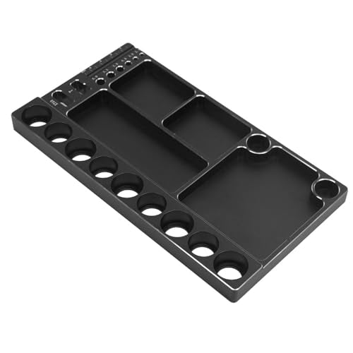 RC Screwdriver Tool Storage Rack, Aluminum Alloy Magnetic RC Socket Screws Tray Organizer, Prevent Slip Tool Holder with 4 Magnetic Pads for 1/8 1/10 1/12 RC Car, Airplane, Helicop (Black) - color: Black