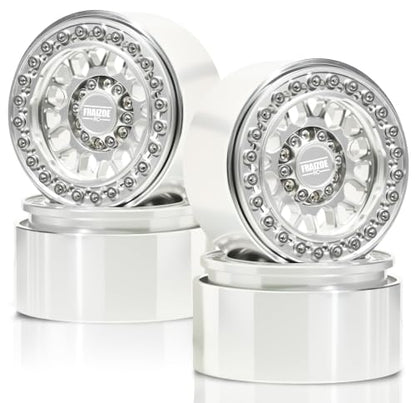 4PCS 1.9" RC Beadlock Wheels with12mm Hex & -6mm Offset Aluminum 30mm Wide Rims for 1/10 RC Crawler, Compatible with TRX4 TRX6 SCX10 SCX10 II III Gen8 RC4WD D90 90046 AXI03007 - color: Silver-Silver