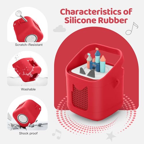 PISOSN Shockproof Carrying Case for Toniebox 2 – Anti-Slip Silicone Cover with Handle for Secure Grip (Red) - color: Red