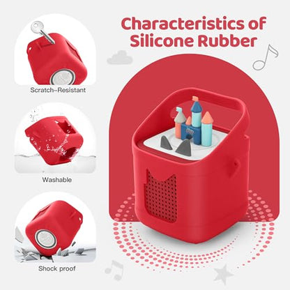 PISOSN Shockproof Carrying Case for Toniebox 2 – Anti-Slip Silicone Cover with Handle for Secure Grip (Red) - color: Red