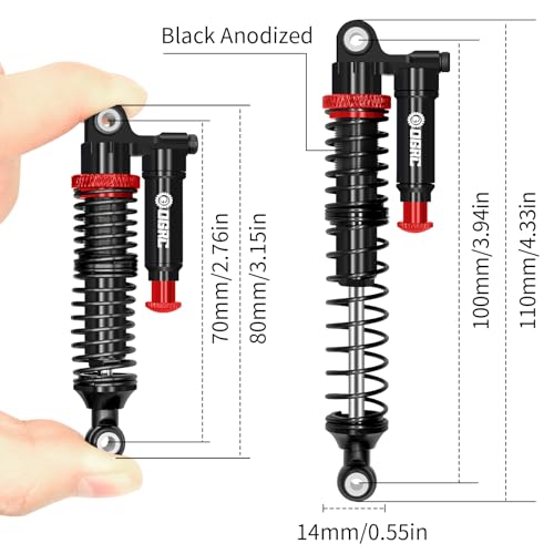 OGRC 100mm Piggyback RC Shock Absorber Oil Shocks for SCX10 TRX4 Upgrades | Aluminum, Double-cylinder, Long Travel, Adjustable Rebound, for 1/10 RC Crawler Car, Black - color: Black