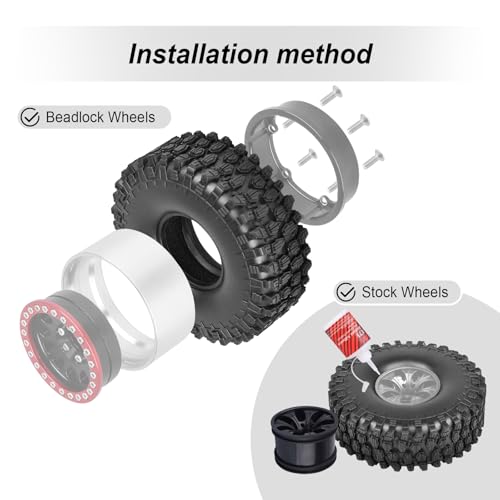 Hobbypark RC 1.9 Crawler Tires 4.7 Inch 120mm Outer Diameter for Axial SCX10 II III Traxxas TRX4 Redcat Gen 8 Gen7 RC4WD RC Rock Climbing Tyres Foam Inserts, 4pcs