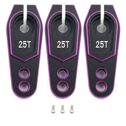 Aluminum 25T Servo Horn for 1/8 1/10 RC Off Road Crawler Drift (Purple) | Servo Arm Compatible with Futaba Savox Power HD HSP Servos Motor,CNC Machined,High Strength,Precision Fit - color: 3 Black Purple Packs