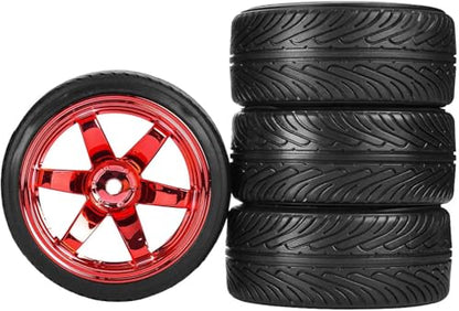 1/10 Drift Wheels and Tires Set,WONFAST 4PCS 63mm Plastic Hard Tyres 6-Spoke Wheels Rims 12mm Hex for 1:10 RC On-Road Drifting Car Replacement for HSP Tamiya HPI Kyosho (Red) - color: Red