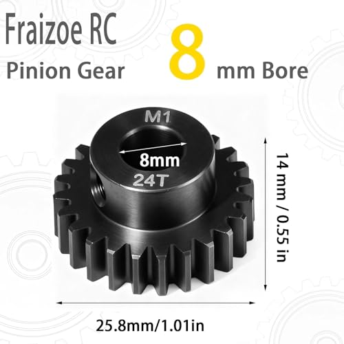 24T M1 8mm Steel Pinion Gear with 8mm to 5mm Adapter Shaft for Traxxas 1/5 X-MAXX 1/10 RC Car Buggy Truck, Available in 14T to 30T Mod 1 Motor Gear for Enhanced Performance and Durability - size: 24T