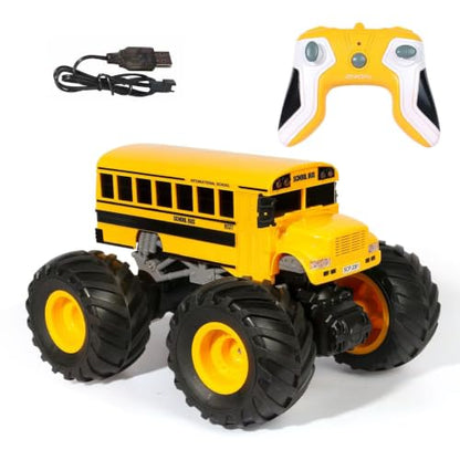 Remote Control School Bus Monster Truck Toy,1/18 RC School Bus,2.4GHz Offroad Hobby RC Racing Car with LED, High Speed All Terrain Electric Toy Vehicle Stunt Crawler, Best Gift for Kids