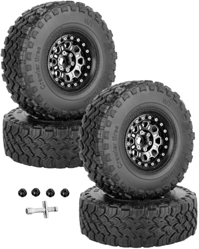 RC 1.9 Beadlock Tires 1.9 Wheels and Tires for 1/10 RC Crawler,TRX6 TRX4 AX103007 SCX10 90046 D90 Gen7 8 MST VS4-10,Aluminium Alloy 1.9 RC Wheel Rims & Rubber Tyre,Black - color: Black(4pcs)