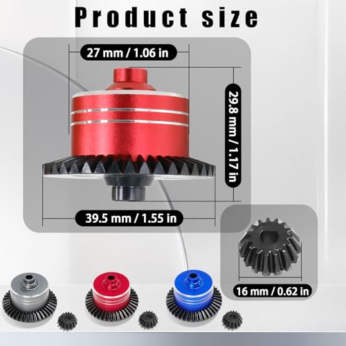 7075 Aluminum Differential Case with 45# Hardened Steel Differential Spur Gear and Bevel Gear, Diff Case and Gear Set Replacement for #54875 Upgraded Parts for 1/10 Tamiya XV02 TT02 TT02B RC Car Red - color: Blue