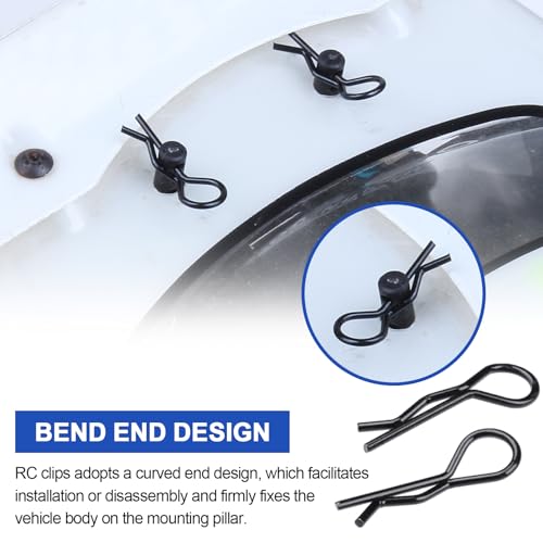 Hobbypark RC Body Clips Bent Springy R Pins Black Replacement Parts for 1/12 1/10 RC Car Crawler Truck Off Road Buggy Shell (50-Pack)
