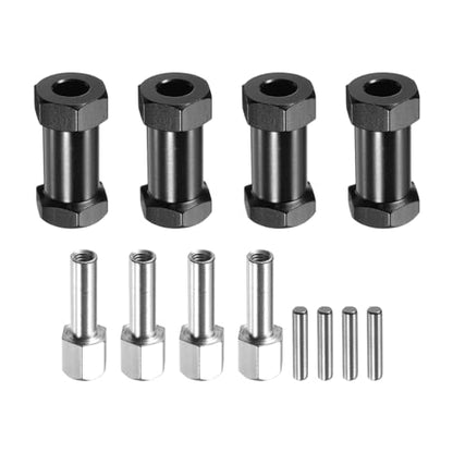 MECCANIXITY 4pcs 12mm Wheel Hex Drive Hubs Adapter Combiner Coupler Black | 25mm Extension, Aluminum, with Nut Latch, for 1/10 RC Crawler Car Parts