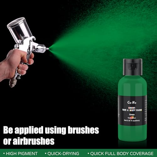 Go Ho Liquid Green Face Body Paint(2.1 oz),Green Based Water Based Face Paint and Body Paint for Airbrush Makeup Special FX, Cosplay, and Halloween Costumes Witch Makeup - color: Green