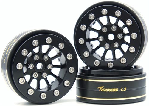 1.3 Beadlock Wheels & Brass Rim 46.5g Offset-3mm for 1/18 1/24 RC TF (Black) - color: Black
