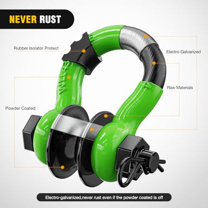 Nilight 3/4" D-Ring Shackle with Snatch Block, Heavy Duty Recovery Set | 9,500 lbs WLL Winch Pulley, Fits Synthetic Rope & Steel Cable, Truck Jeep ATV UTV, 2Pcs Kit Green - color: Green 3/4" w/Towing Pulley 2 Pack, size: Shackle