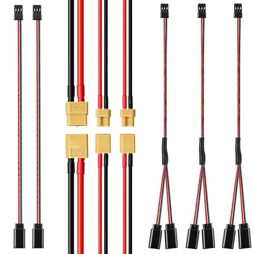 11 Pieces Ultra Durable XT30 Connector and XT60 Connectors Male Female Silicone Wire, Servo Extension Cable, 3 Pin Female to Male, Easy to Install, for RC Lipo, Drone, FPV, Car, Boat