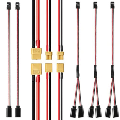 11 Pieces Ultra Durable XT30 Connector and XT60 Connectors Male Female Silicone Wire, Servo Extension Cable, 3 Pin Female to Male, Easy to Install, for RC Lipo, Drone, FPV, Car, Boat