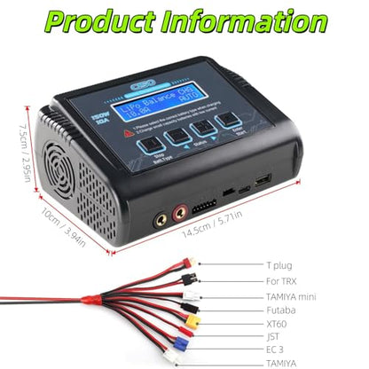 C150 150W 10A Smart Lithium Battery Charger Discharger, RC Balance Charger for LiPo Li-ion Life LiHV NiMH NiCd PB Battery, with LCD Screen Control, Multiple Interfaces & USB Port