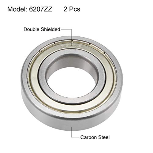 uxcell 6207ZZ Deep Groove Ball Bearings Z2 35mm X 72mm X 17mm Double Shielded Carbon Steel 2pcs - size: 35mmx72mmx17mm