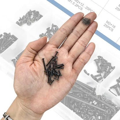 NINDEJIN M2 Screws, Metric M2-0.4 Flat Head Allen Socket Drive Screw, 452 pcs M2 Tiny Nuts Assortment Kit for 3D Printing Projects, RC Airplanes and Other Small Projects (9 Screw Lengths) - size: 452Pcs M2 3mm-20mm