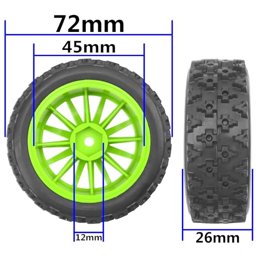 4Pack Vgoohobby OD2.83in 1/10 On Road Rubber Tires w/Nylon Wheel Rims 12mm Hex Compatible with HSP HPI Redcat Tamiya Traxxas 1/10 RC On Road Racing Touring Car (Green) - color: Green