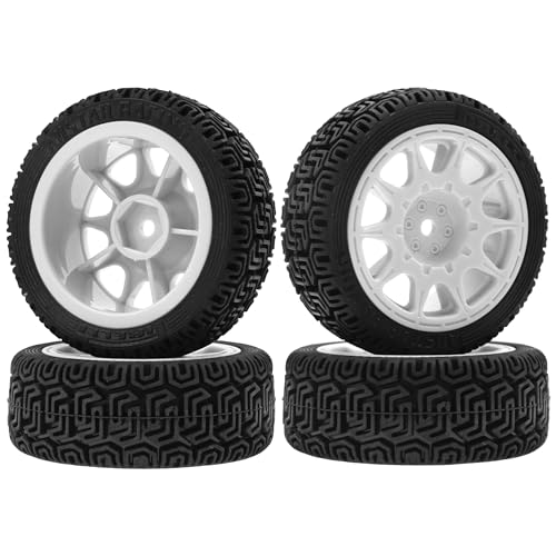 1/10 RC On Road Tires & Nylon Wheel Rims 12mm Hex OD70mm Rubber Tires Compatible with Tamiya TT01 TT02 XV01 HSP HPI Kyosho Traxxas WLtoys 1/10 1/12 On-Road Touring Car (White) - color: White