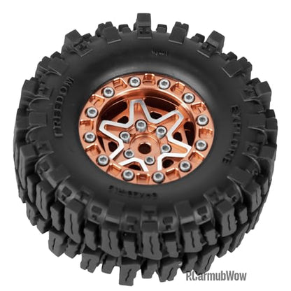 1.3 Beadlock Aluminum Alloy Wheels Rims & Tires Set with Foam Inserts for 1/18 TRX4M Ascent-18 1/24 SCX24 FCX24 RC Crawler Upgrade Parts,RCarmubWow 1.3 rc Wheels and Tires,4pcs,Brown - color: Brown(4pcs)