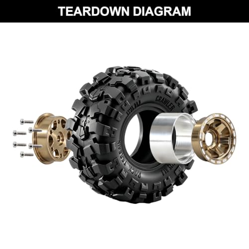 1.0" Beadlock Aluminum Wheels and 57mm Soft Rubber Tires | for SCX24, TRX4M, Ascent 18, FCX24, 1/18 1/24 RC Crawler, 7mm Hex, 0mm Offset, with Foam Inserts, (Black 3) - color: Bronze 3
