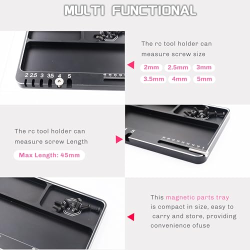 Universal Aluminium RC Screw Tray with Magnetic Pad for RC Model Repair | Parts Tray Organizer,Magnetic Mat Electronic Repair Kit Tool Organizer,High Strength,CNC Aluminium