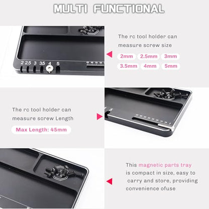 Universal Aluminium RC Screw Tray with Magnetic Pad for RC Model Repair | Parts Tray Organizer,Magnetic Mat Electronic Repair Kit Tool Organizer,High Strength,CNC Aluminium