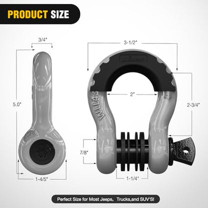 Nilight 3/4" D Ring Anti-Theft Shackle Tow Hook Jeep Truck SUV ATV UTV | Off Road Recovery Gear 19T 41,887 lbs Break Strength 4.75T WLL Rust-Resistant Anti-Rattle Isolators Heavy Duty Grey 2pack - color: Grey 3/4" w/Anti-Theft Shackle, size: Shackle
