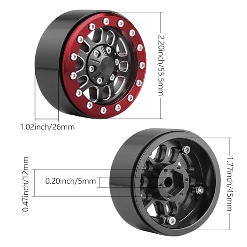 HobbyPark 1.9 Beadlock Wheels for TRX4 Axial SCX10 II III RR10 Wraith Redcat Gen 8 Gen 7 RC4WD 1/10 Scale RC Crawler Car (Red Ring) - color: Red Ring