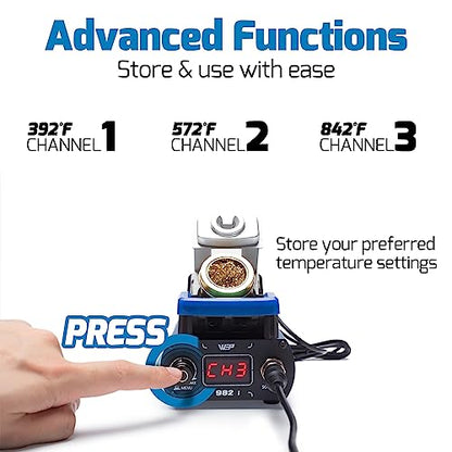 WEP 982-I Precision Soldering Iron Station with Temperature Control, Preset Channels, °C-°F Conversion, Sleep Mode, Automatic Shutdown, Calibration Functions C210 Compatible Soldering Tips