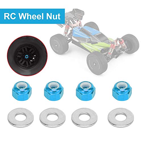 RC Car Wheel Nut, 4 Pcs 3mm RC Off-Road Vehicle Wheel Hex Lock Nut Fit Tire Nut Upgrade Accessory for 1/14 144001 RC Car (Blue A949-49R)