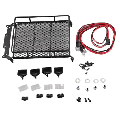 RC Roof Rack Luggage Metal RC Roof Rack with 4 LED Lights 156 X 110 X 40mm Luggage Carrier for Axial SCX10 1 10 Crawler Outdoor Trail Driving (4 White)