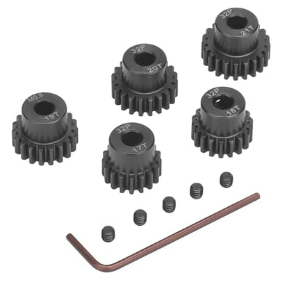 32P 5mm Pinion Motor Gear Sets, daitoku 5PCS RC Pinion Gears 17T 18T 19T 20T 21T for HPI Kyosho Losi Axial Tamiya 1/8 1/10 RC Car - size: 32P 17T 18T 19T 20T 21T
