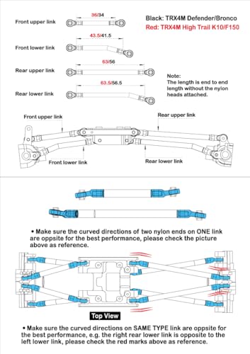 MEUS RACING TRX4M Links Aluminum High Clearance Links Set for Traxxas 1/18 TRX4M K10 High Trail F150 RC Crawler (Black,K10 High Trail F150)