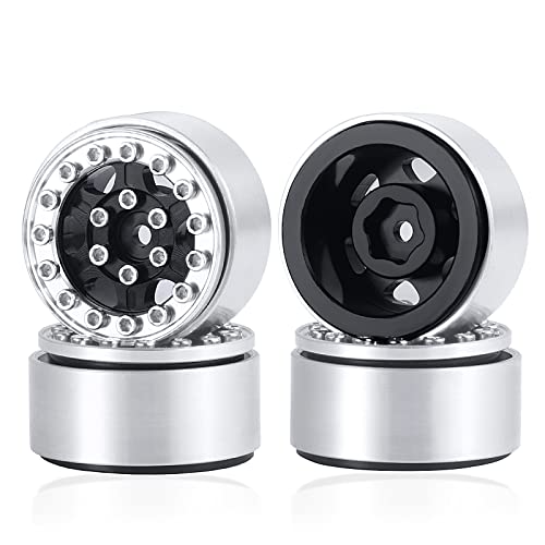 4PCS 1.0 Wheel Rims RC Metal Beadlock Wheels Rims, Black+Silver | For All 1/24 Scale Axial SCX24, RC Crawler Car, Upgrade Parts - color: Black+silver