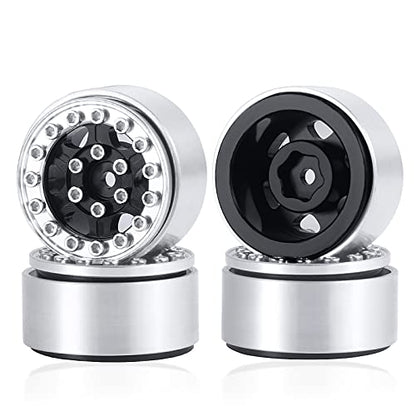 4PCS 1.0 Wheel Rims RC Metal Beadlock Wheels Rims, Black+Silver | For All 1/24 Scale Axial SCX24, RC Crawler Car, Upgrade Parts - color: Black+silver