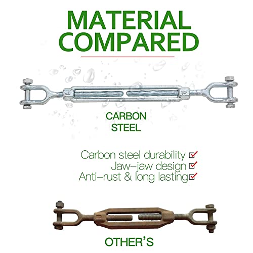 1/2" Jaw Jaw Turnbuckle Galvanized Jaw and Jaw Turnbuckle, Jaw Jaw Closed Body Marine Turnbuckle Jaw, 3500lbs Working Load Limit, Durable for Wire Rope Cable (1/2" x 6") - style: Jaw & Jaw-1/2 x 6