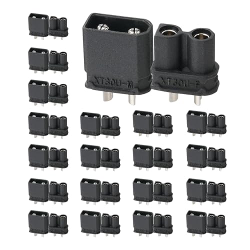 ELFCULB 20 Pairs Amass XT30U Upgrade Male & Female Connectors, Nickel Plated Drone, for RC UAV Robots (Black) - color: 20 Pairs XT30U(Black)