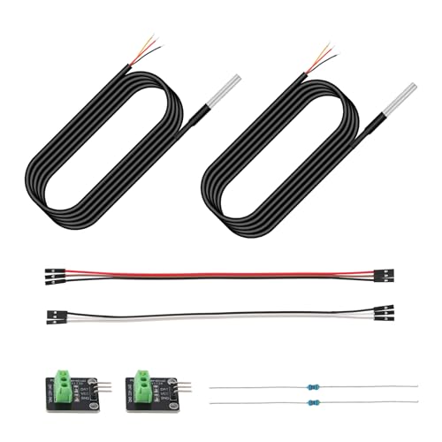 2pcs Temperature Sensor Probe Kit, Waterproof DS18B20 Temperature Sensor Probe with Resistance Needle Adaptor Panel & Dupont Wire for Arduino Raspberry Pi DIY Projects