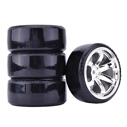 4Pcs 63mm RC Drift Car Tires Hard Tyres Plastic Wheel Rims for 1/10 On-Road Drifting Car for HSP Tamiya HPI Kyosho Spare Parts(Silver) - color: Silver