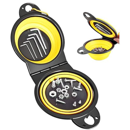 Magnetic Trays, Magnetic Bowl for Screws, Magnetic Tool Tray (yellow2.0) | Collapsible Magnetic Tool Tray, Integrated 5.1" Round Dual Silicone Bowls, Upgraded Version, Bonus Hook for On-the-Go Carry - style: yellow2.0