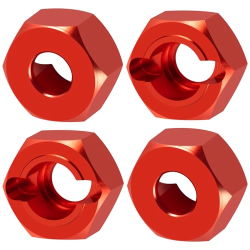 QUE-T Aluminium Wheel Hex Hub Adapter Upgrade for 1/18 HPI Venture HILUX RC Crawler Car (Red) - color: Red